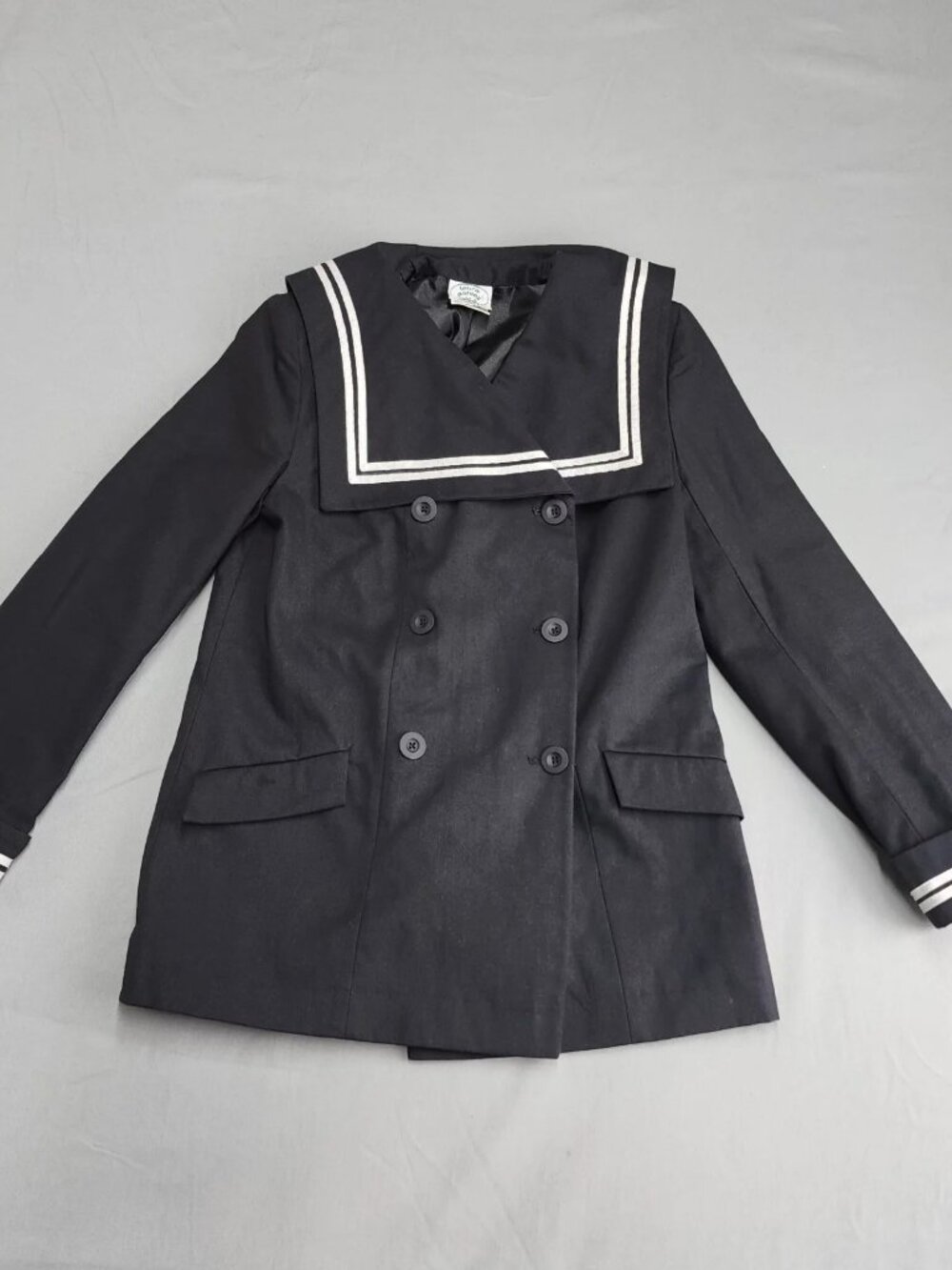 Laura Ashley Girls 8 Navy Blue Sailor Collar Double-Breasted Cotton Jacket